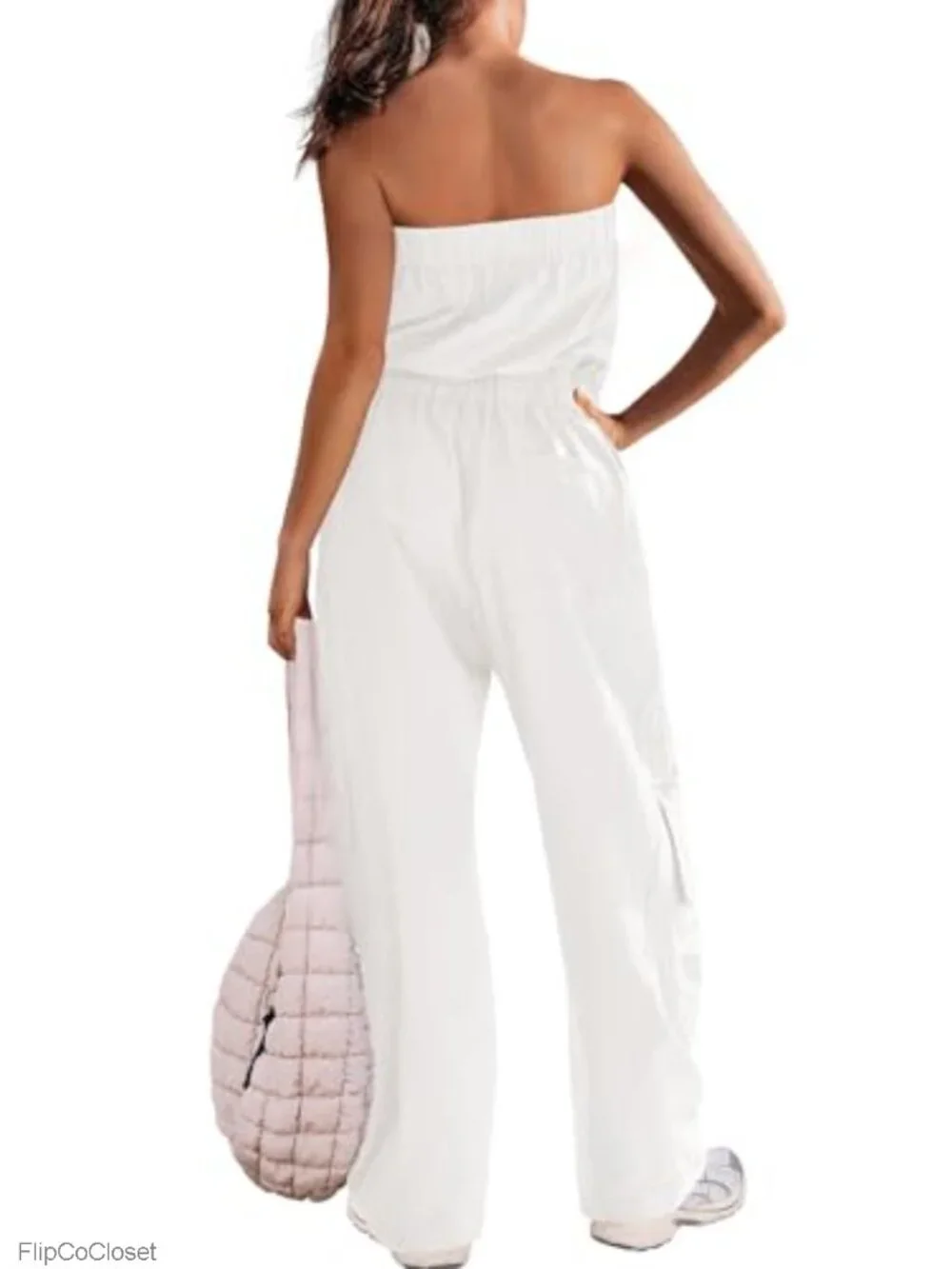 Women's Strapless Wide Leg Jumpsuit Cargo Romper Y2K One Piece